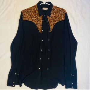 Zara Man Black and Animal Print long Sleeve Shirt